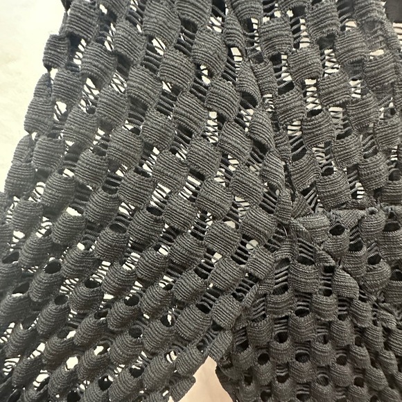 Elana Kattan Black Mesh Witchy Boho Crochet Dress 3/4 Sleeve Fringe Hem Size M - Picture 5 of 9